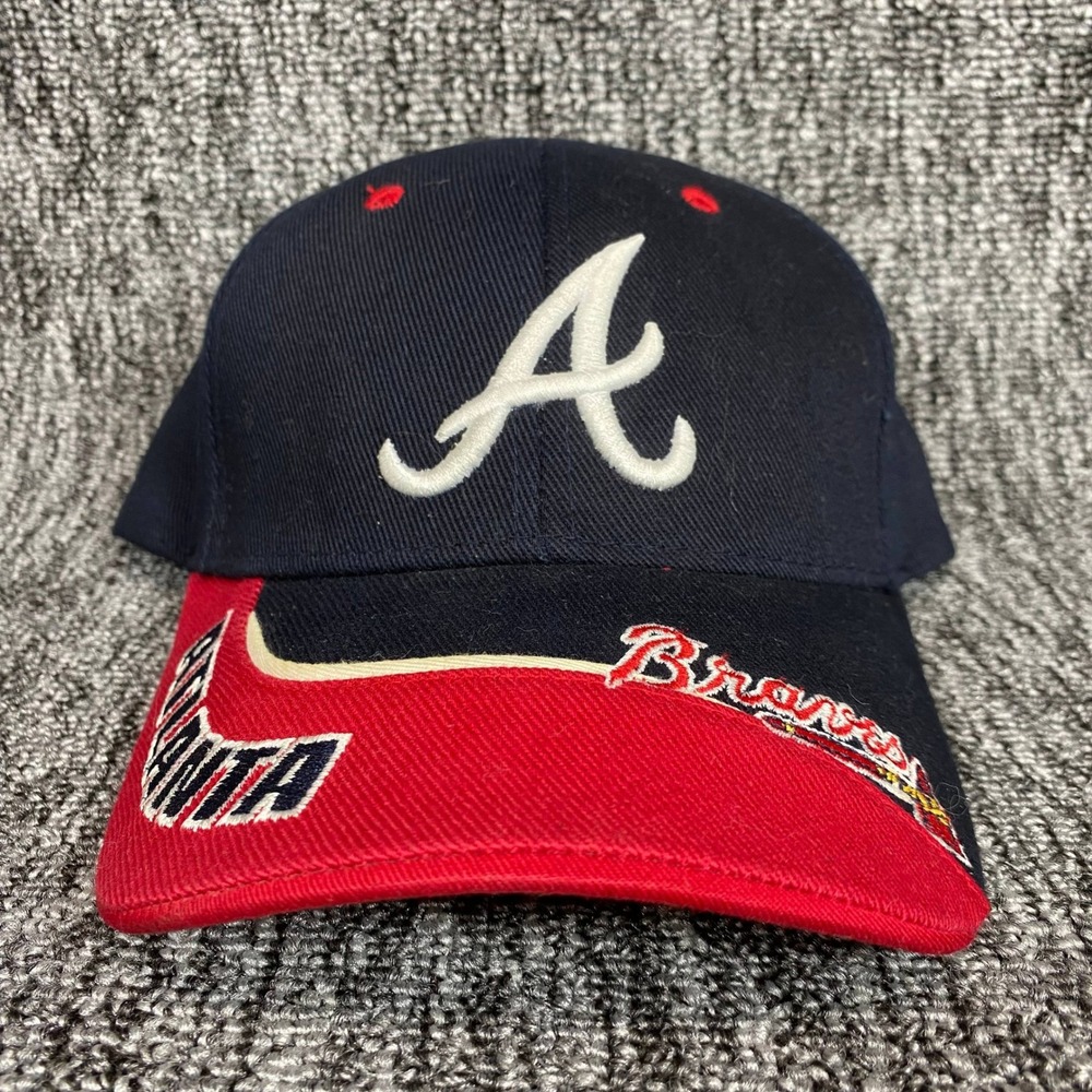 Vtg Atlanta Braves Hat Twins Enterprise Snapback Cap Navy Blue Red MLB Hook Loop